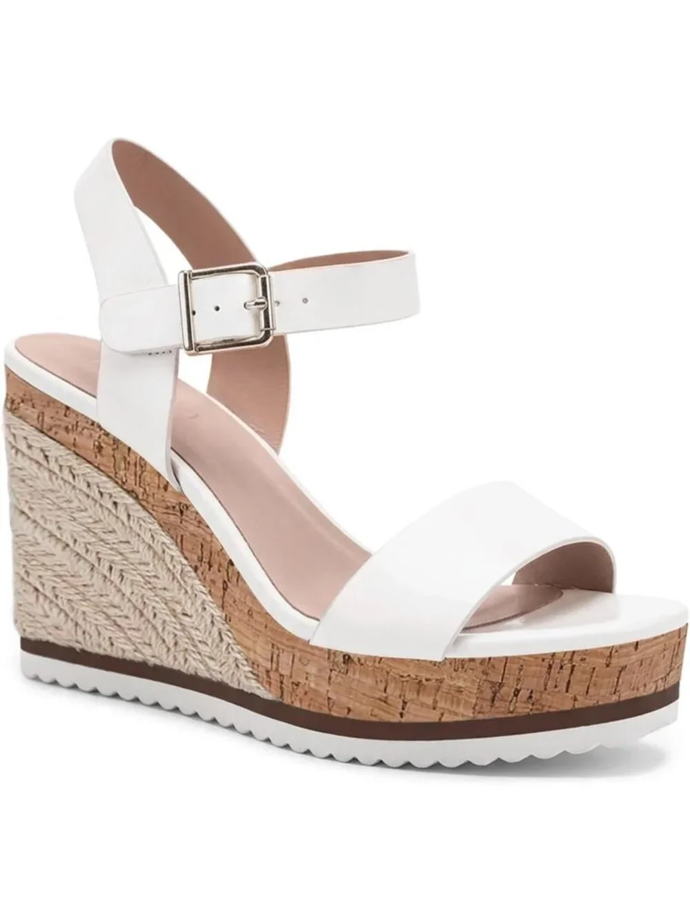 Women's White Espadrille Wedge Platform Sandal Open Toe Ankle Buckle Strap Shoes